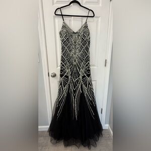 Long Black Crystal Embellished Beaded Prom Dress size 6 / 8 See Measurements